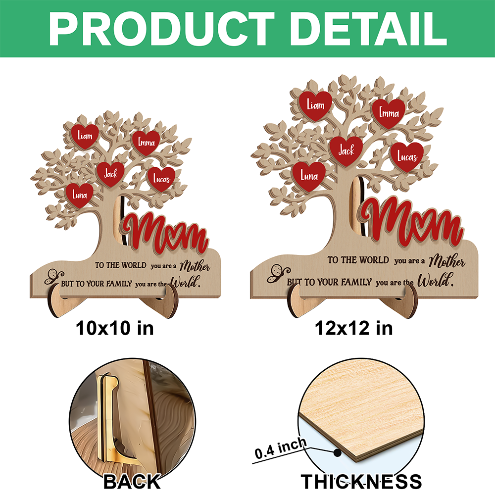 Custom Family Tree Heart 2-Layered Wooden Plaque Gift For Mother's Day CH07 911050