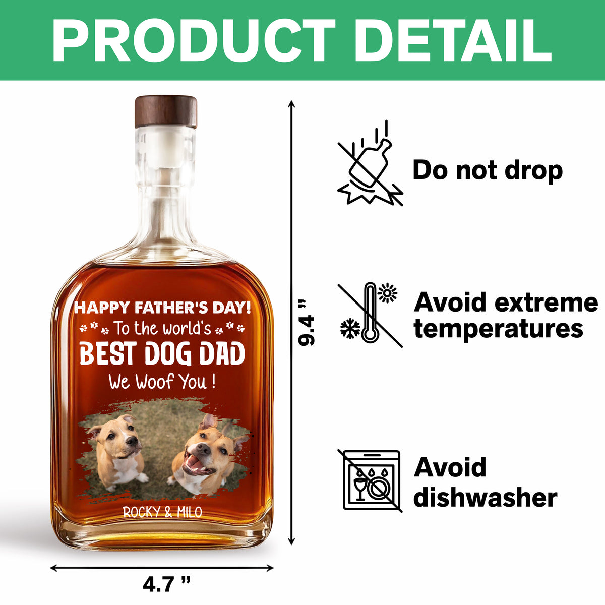 Custom Photo To The World Best Dog Dad Whiskey Bottle TH10 894049