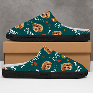 Custom Photo With Paw And Bowl Pattern Dog Cat Plush Slippers HO82 900304