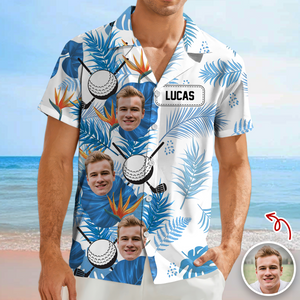 Custom Golfer Photo Tropical Leaf Pattern Hawaiian Shirt CH07 899872