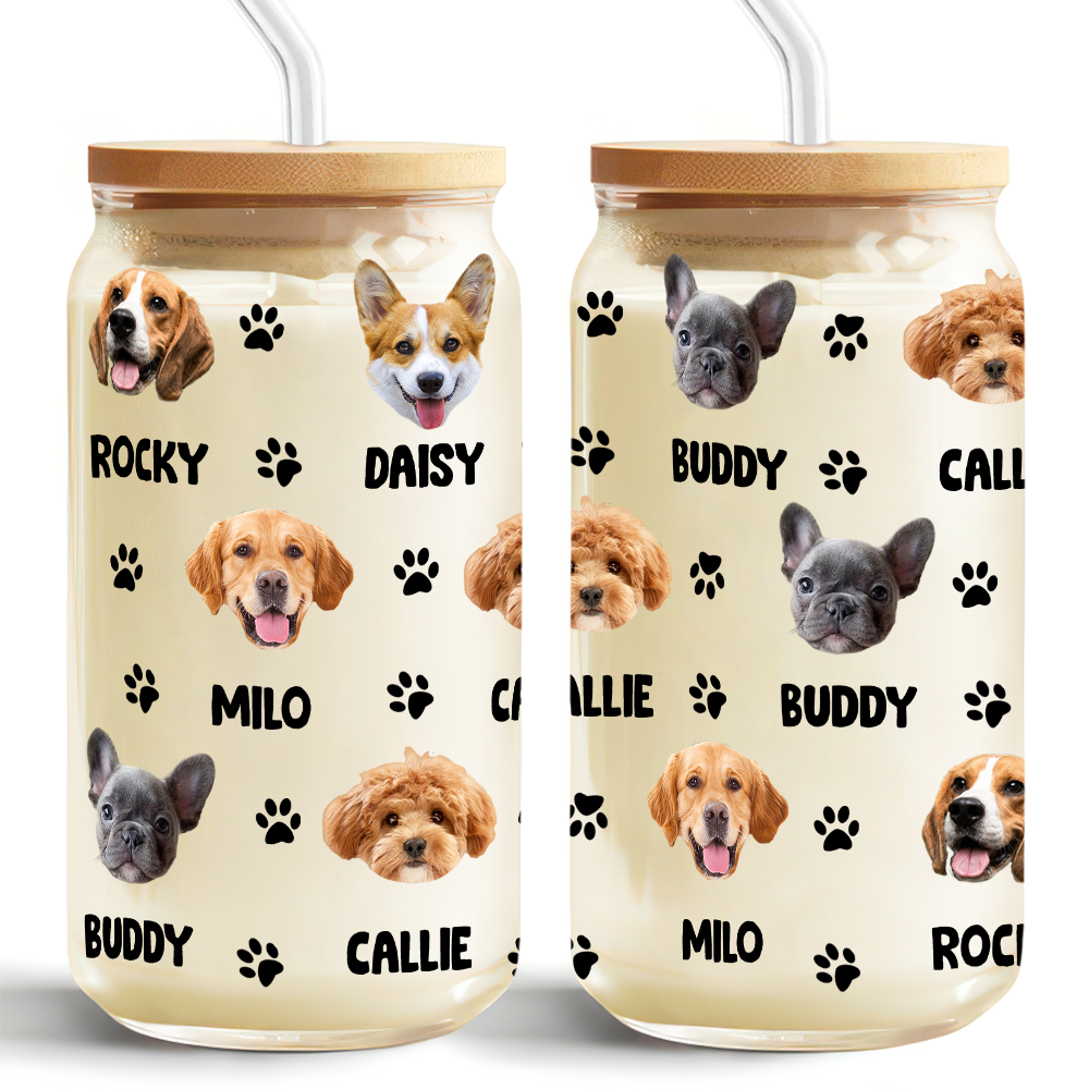 Custom Dog Cat Photo With Bone Icon For Pet Lover Glass Can With Lid TH10 892623
