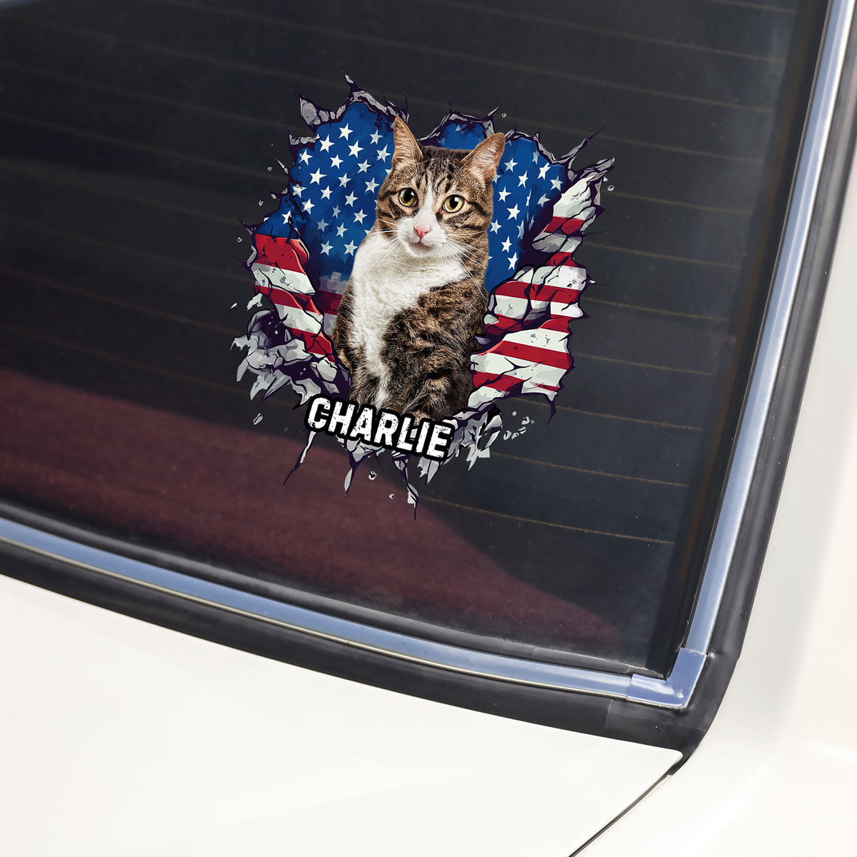 Custom Photo Dog Cat With American Flag Car Window Decal Sticker HA75 920370