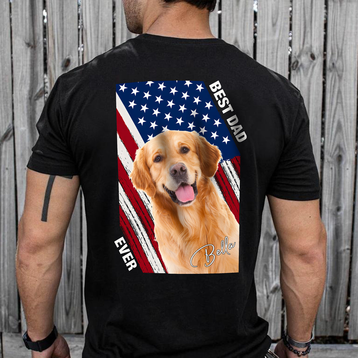 Custom Dog Photo Best Dad Ever America Flag Back Shirt For Dad TH10 169739