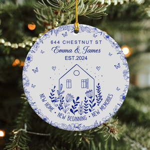 New House New Beginning New Memories Toile De Jouy Syle Personalized Ceramic Ornament HA75 897096