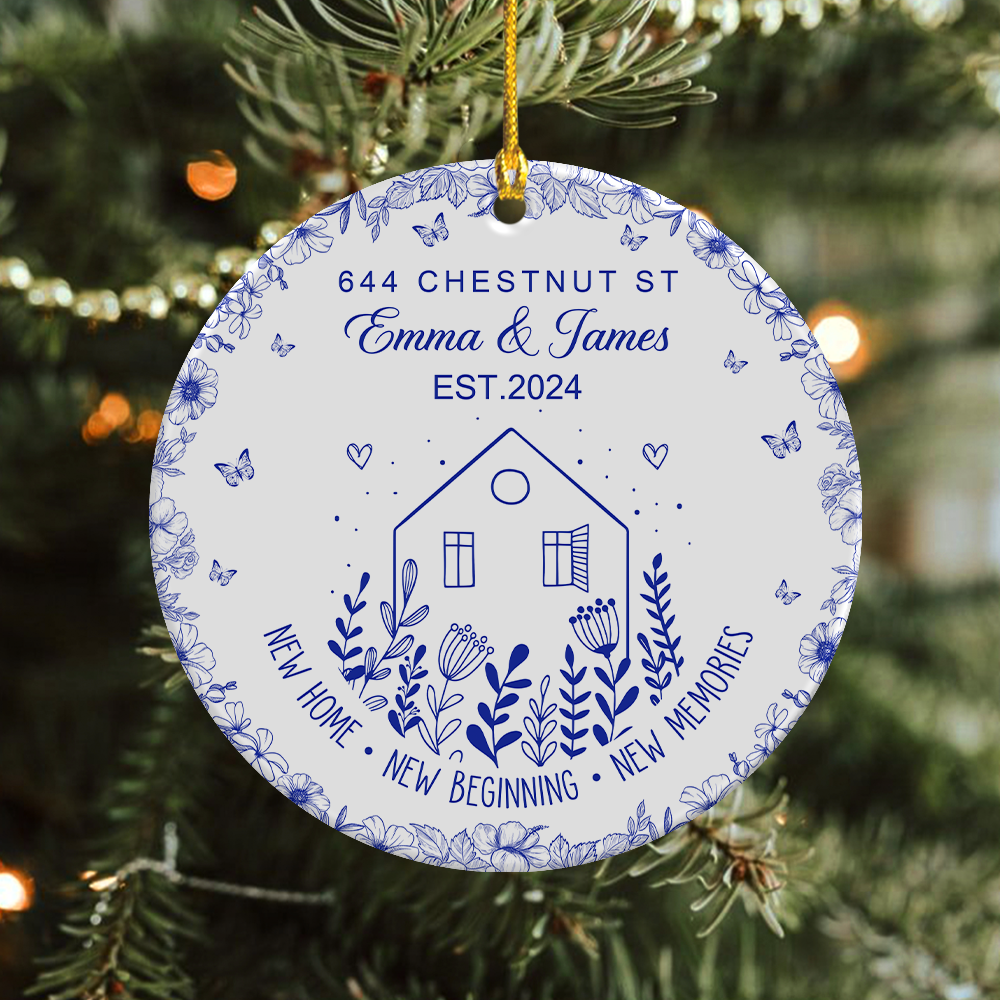 New House New Beginning New Memories Toile De Jouy Syle Personalized Ceramic Ornament HA75 897096