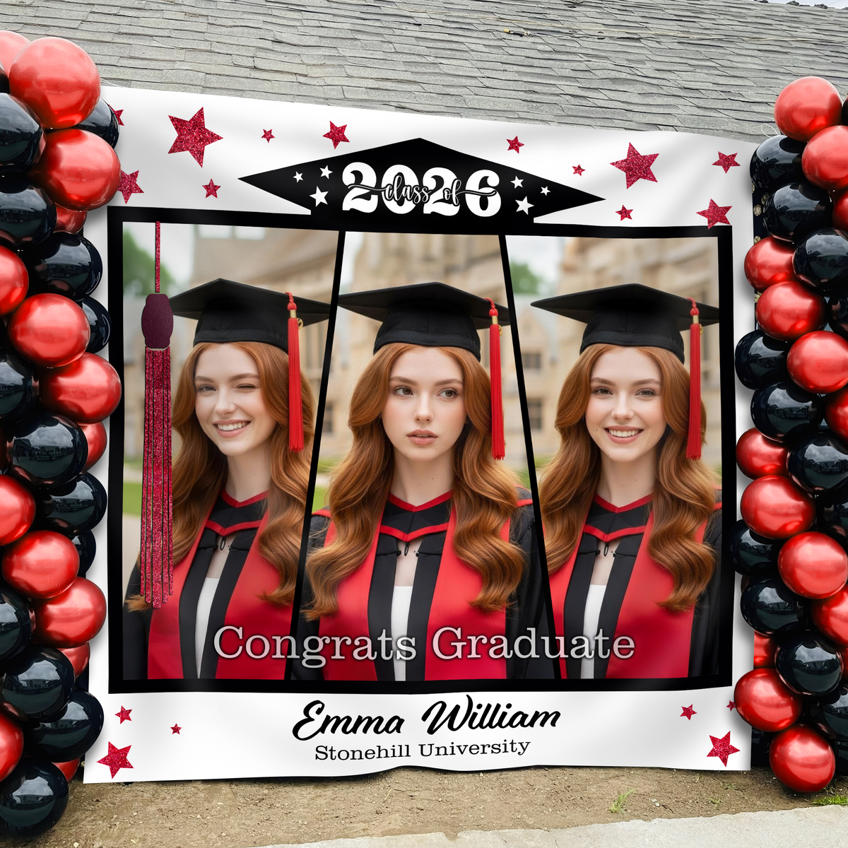 Custom Photo Class of 2026 Glitter Stars Graduation Backdrop, Personalized Congrats Graduate Party Decor LM32 899357