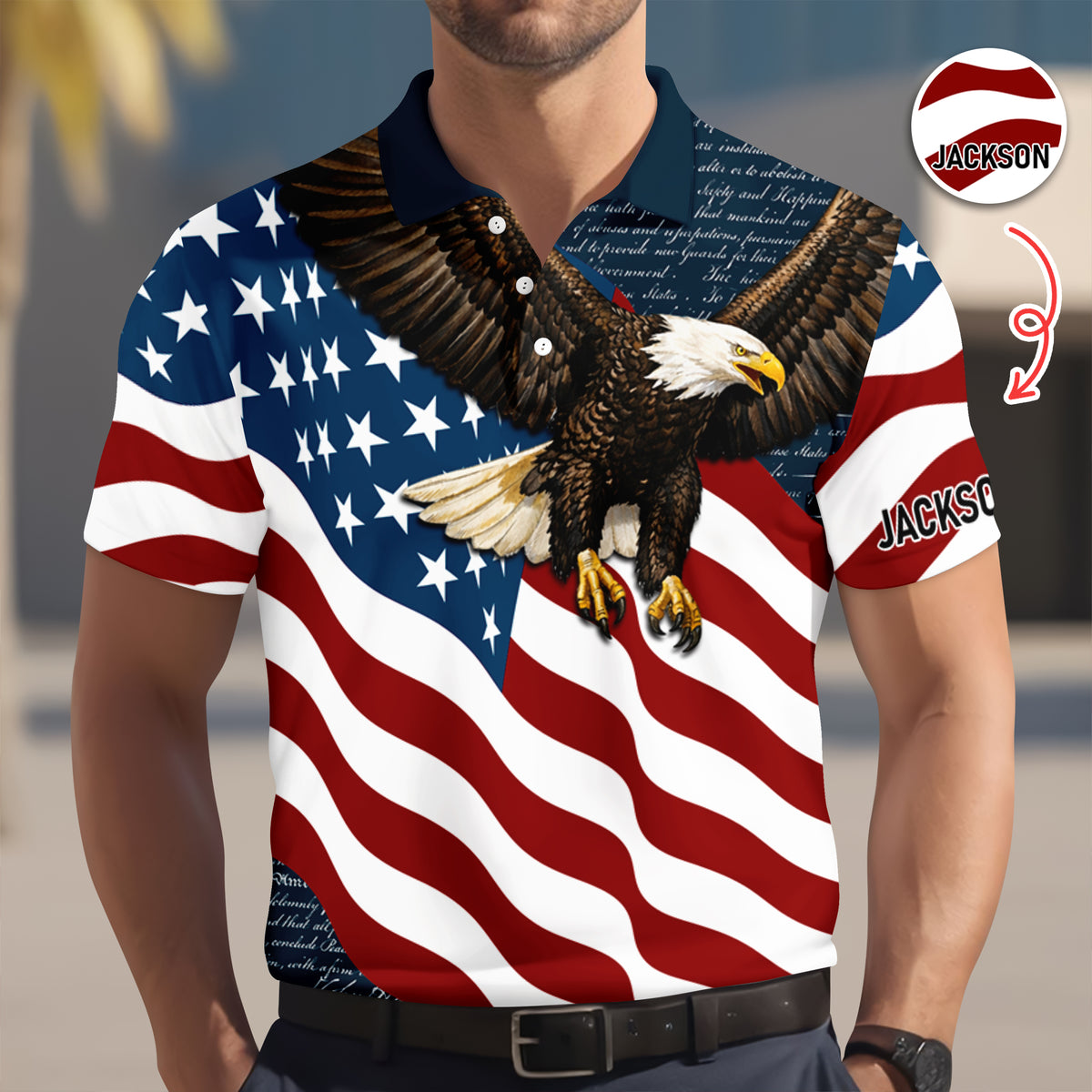 Custom Name Eagle US Flag Personalized Patriotic Polo Shirt HA75 920752
