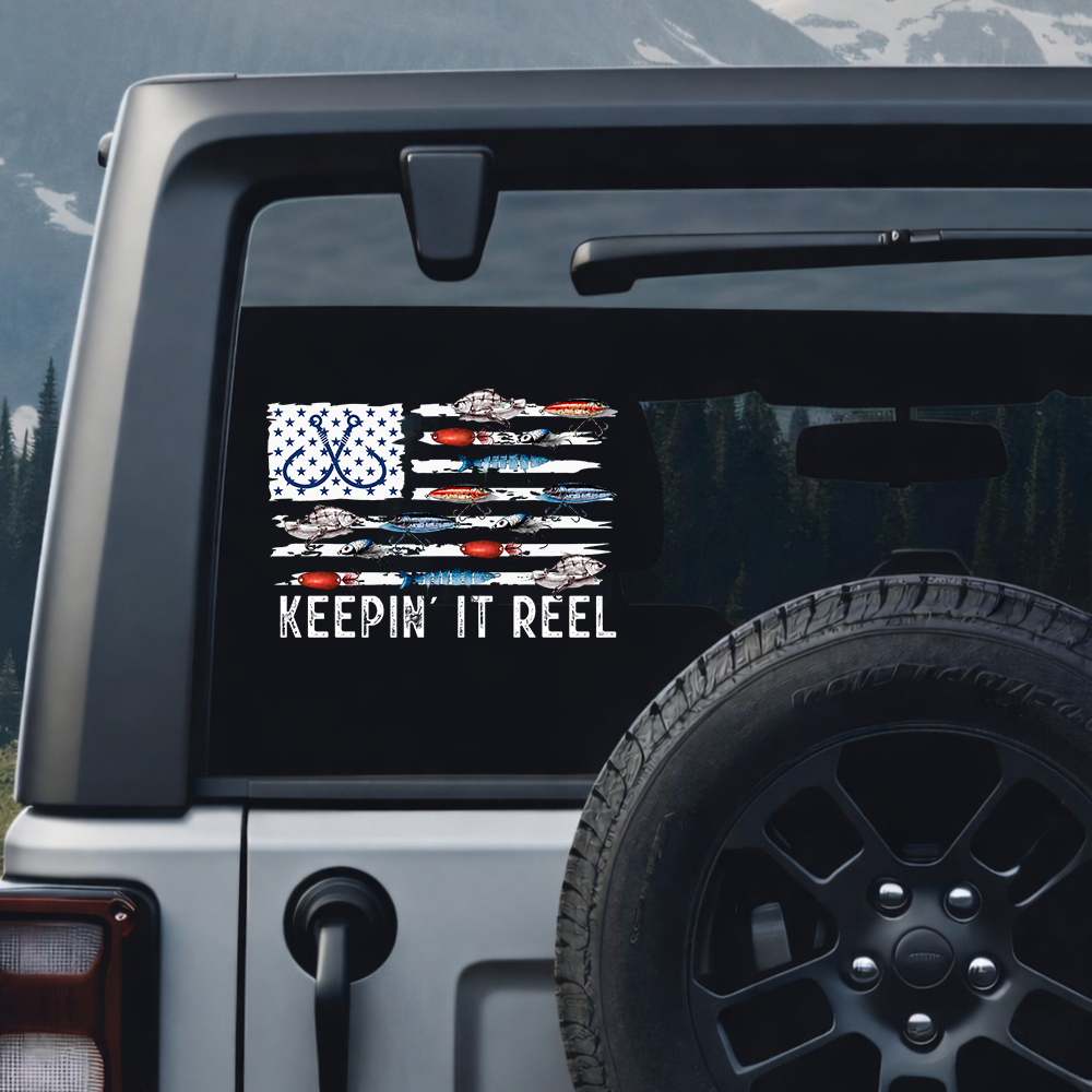 Keepin' It Reel Fishing Lure Flag Car Decal Sticker LM32 669335