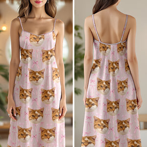 Custom Cute Cat Photo Coquette Pink Bows Hawaii Maxi Dress LM32 893401