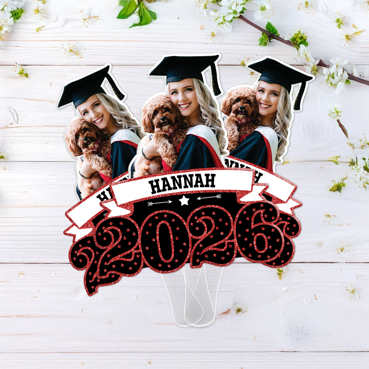 Personalised Faux Glitter Face Photo Graduation Congrats Face Fan with Name Graduation Gift for Graduates HO82 901450