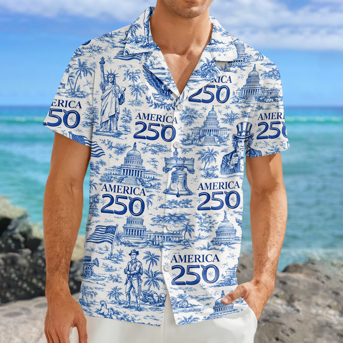 America 250th Anniversary Toile De Jouy Style Hawaii Shirt CH07 910426