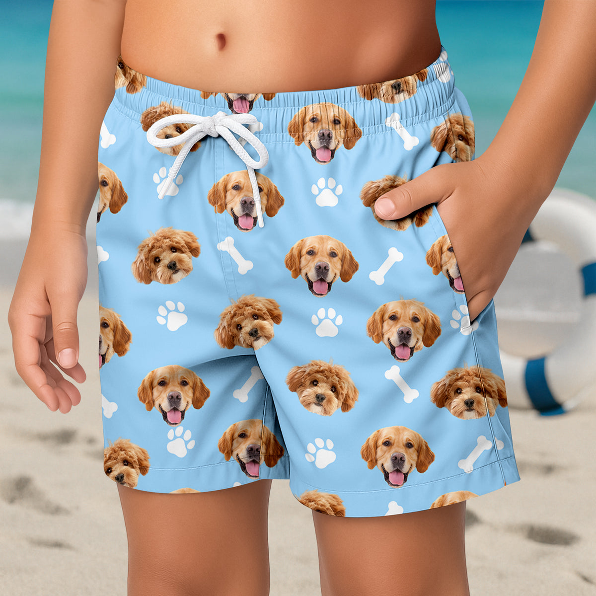 Custom Photo Face Dog With Bone Beach Short For Kid Summer Gift TH10 894101