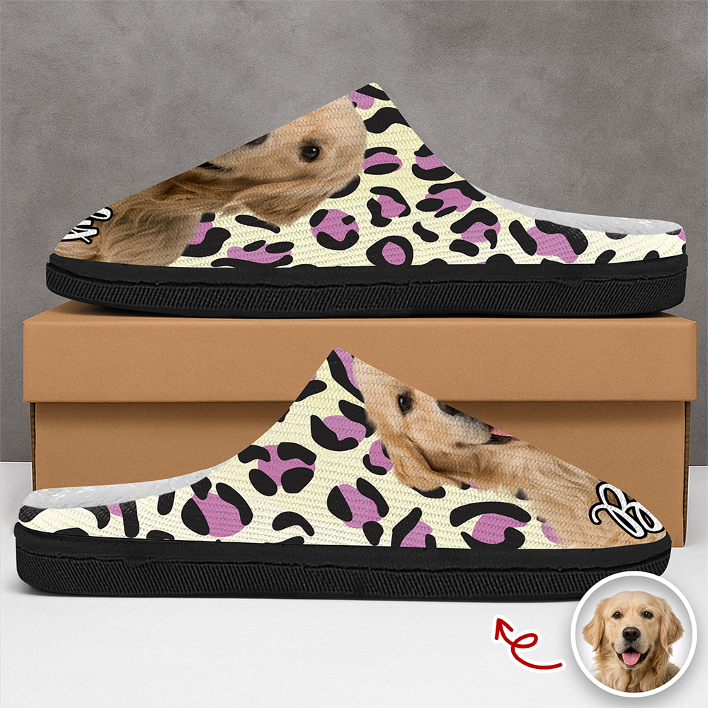 Custom Cute Pet Photo Leopard Slipper Gift For Dog Lovers CH07 896342