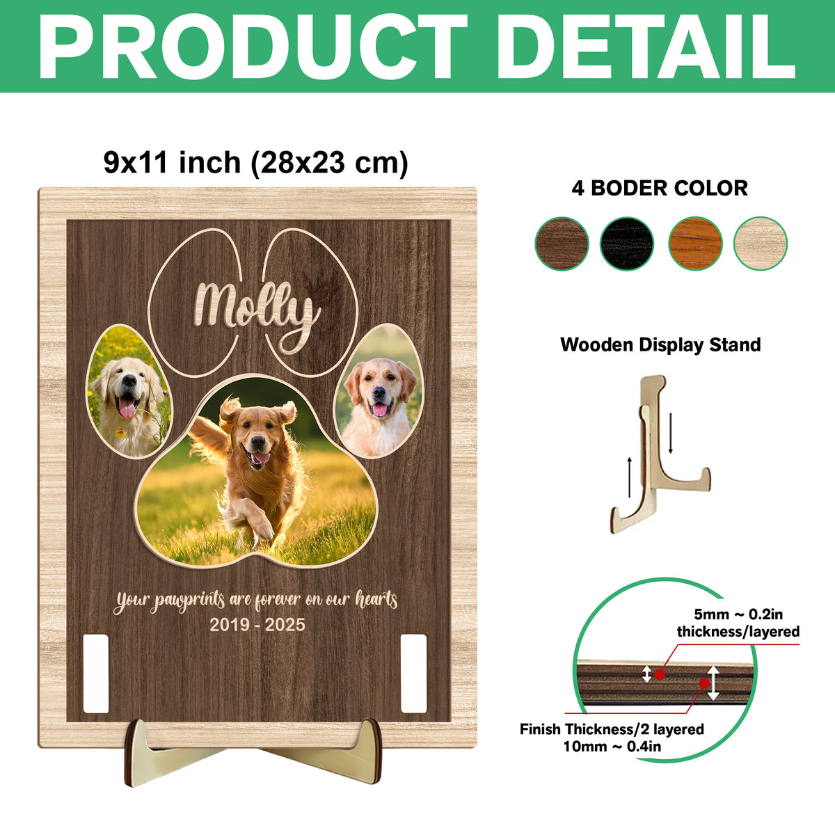 Custom Photo Your Pawprints Are Forever On Our Hearts Memorial 2-Layers Wooden Collar Frame LM32 893787