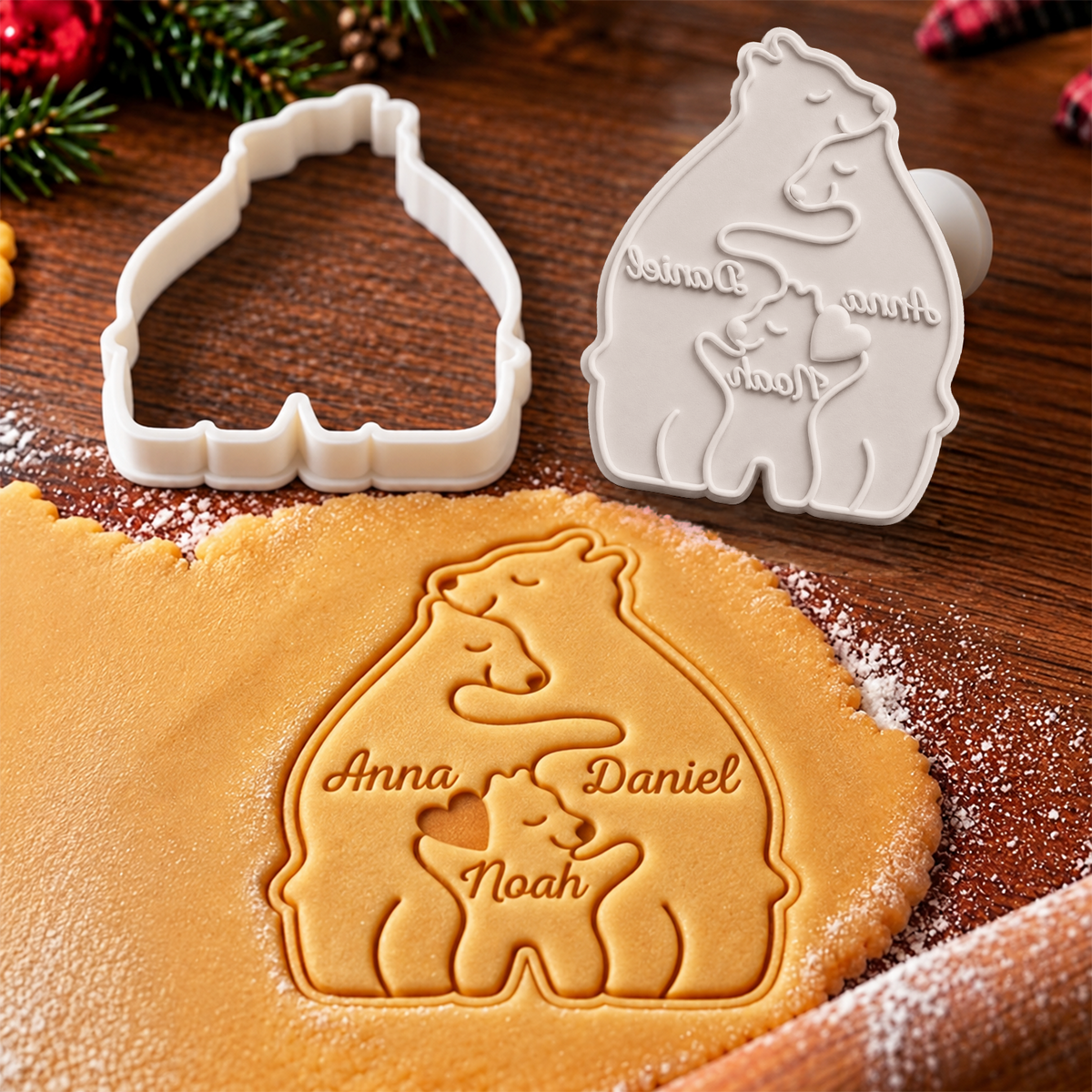 Custom Bear Family Shaped Cookie Stamp, Personalized Baking Accessory HO82 904174