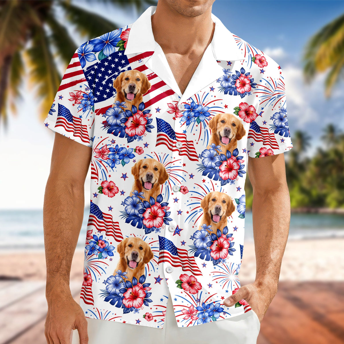 Custom Dog Photo United State Flag Hawaii Shirt TH10 169077