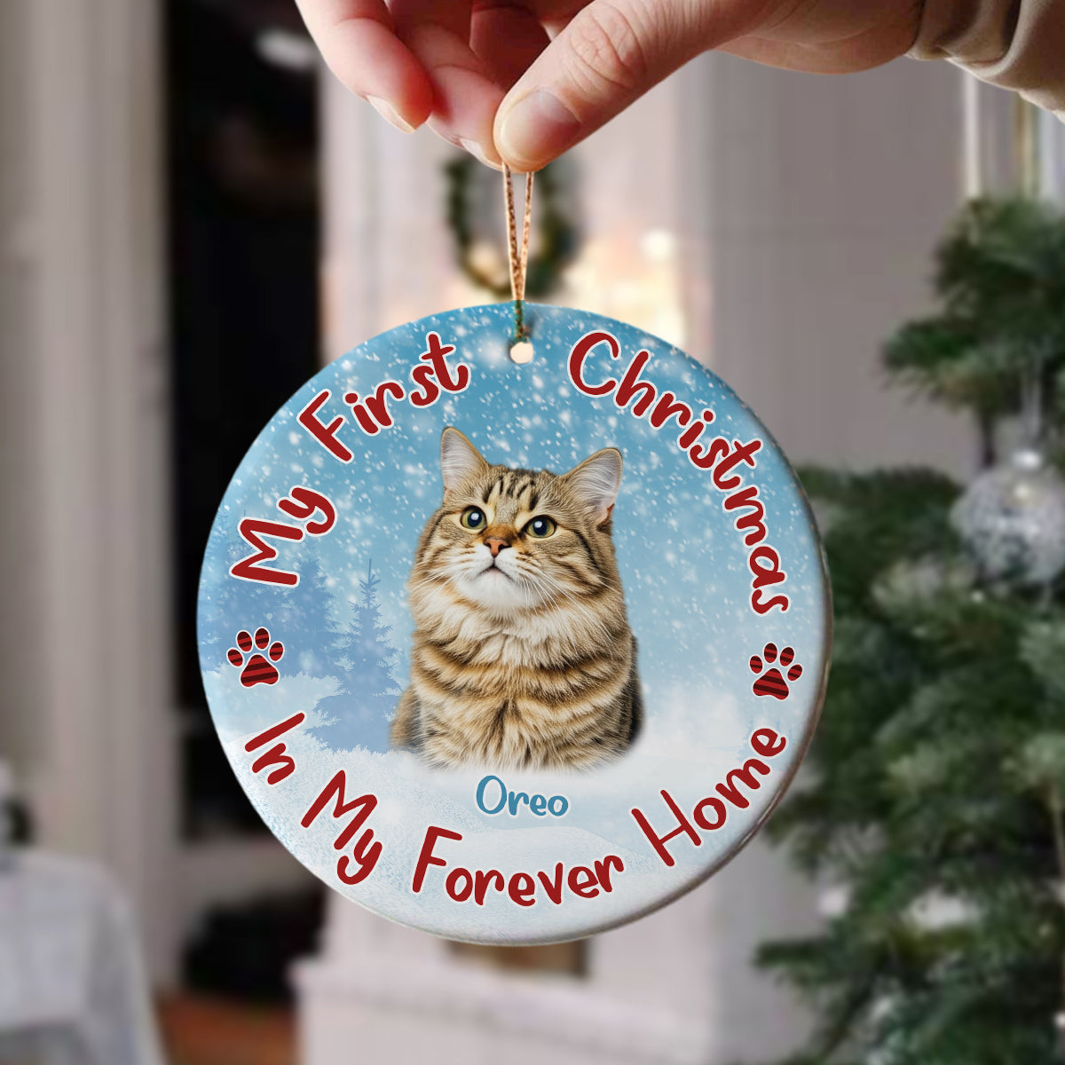 Custom Cat Photo My First Christmas In My Forever Home Christmas Ceramic Ornament CH07 896598