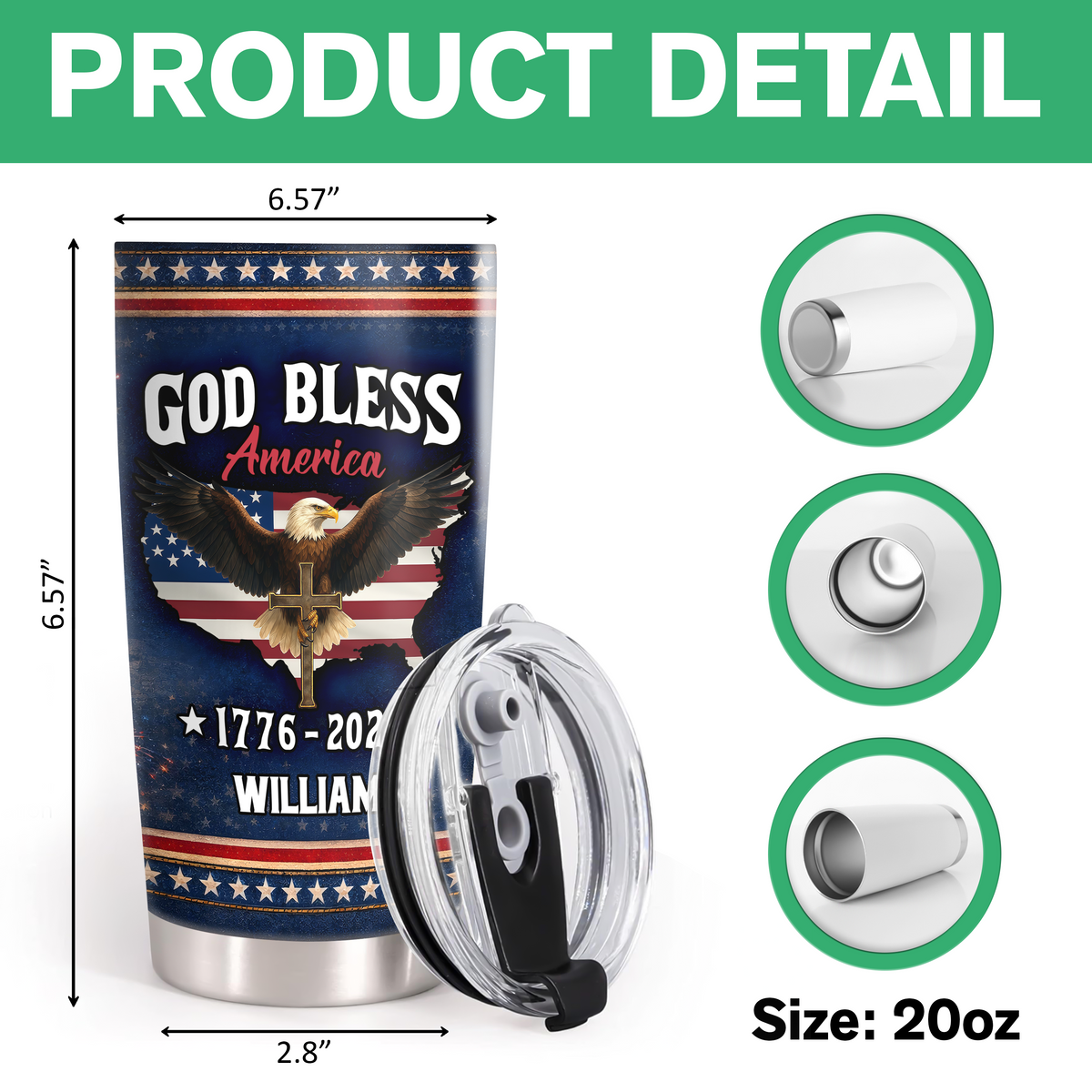 Custom Name America 250 Years of Freedom 1776–2026 Anniversary Fat Tumbler CH07 910586