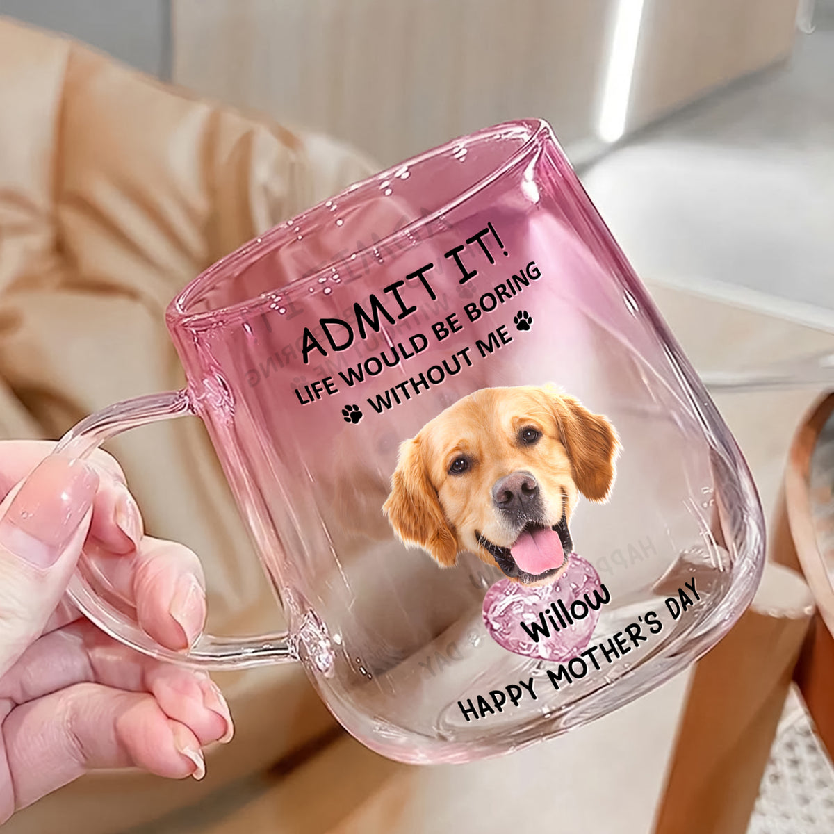 Custom Photo Life Would Be Boring Without Me Dog Cat Pink Gradient Glass Mug HO82 901794