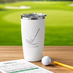 Personalized 20oz Insulated Dimpled Golf Tumbler, Custom Laser Engraved Golf Cup, White Golf Tumbler, Gift for Golf Lovers LM32 897597