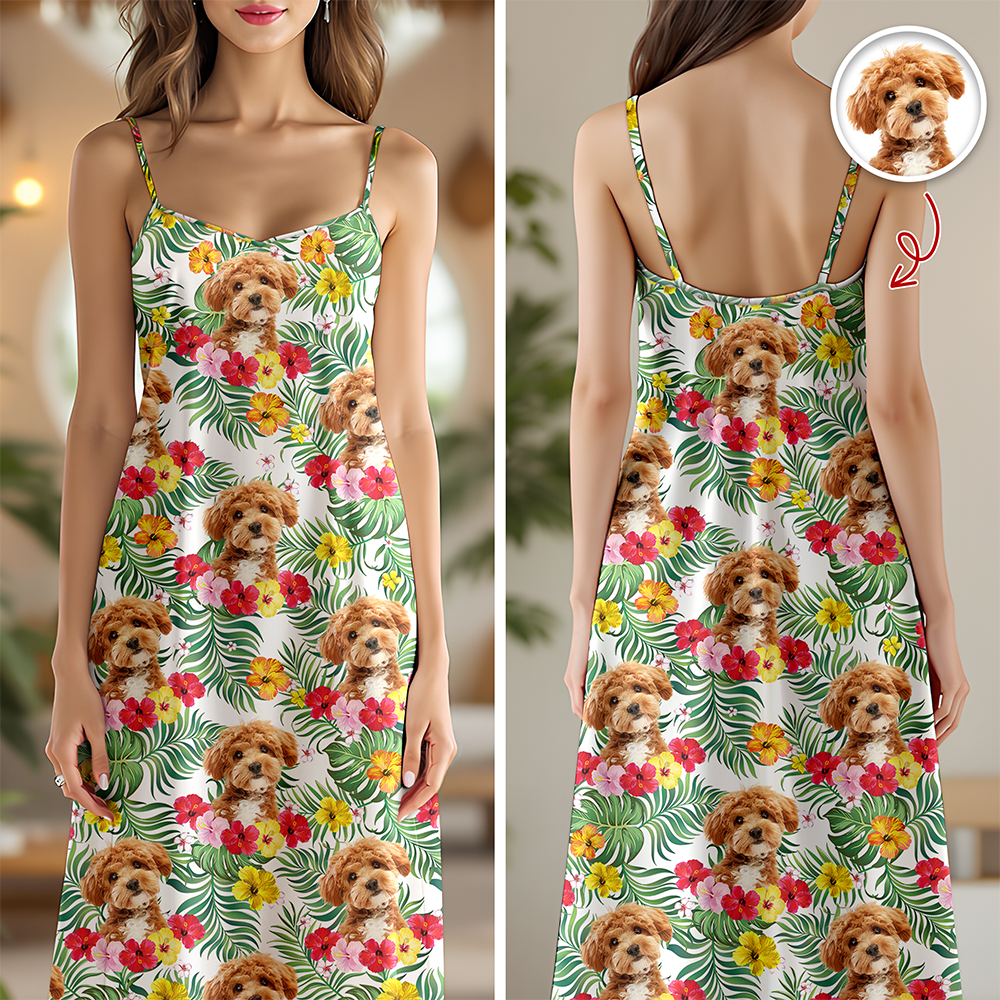 Custom Dog Face Tropical Summer Dress Hawaiian Maxi Dress for Dog Lovers CH07 911026