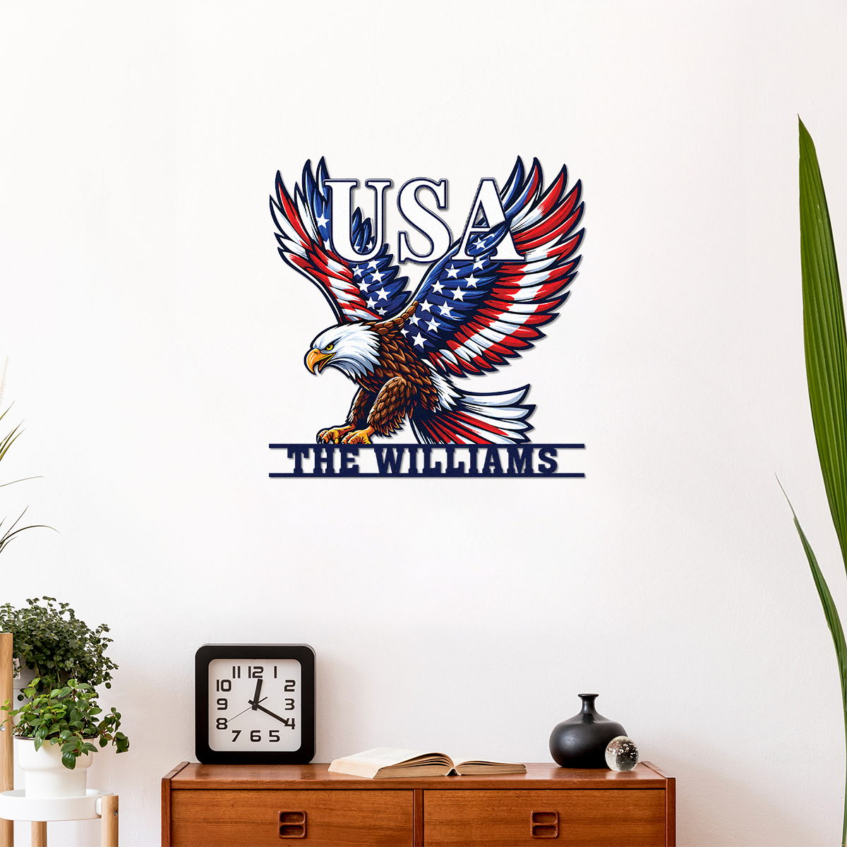 Custom Family Name Eagle & American Flag Monogram Metal Sign HA75 920512