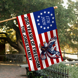 Custom Family Name 250 Years Of Freedom Eagle Patriotic 1776–2026 Banner House Flag HA75 898796