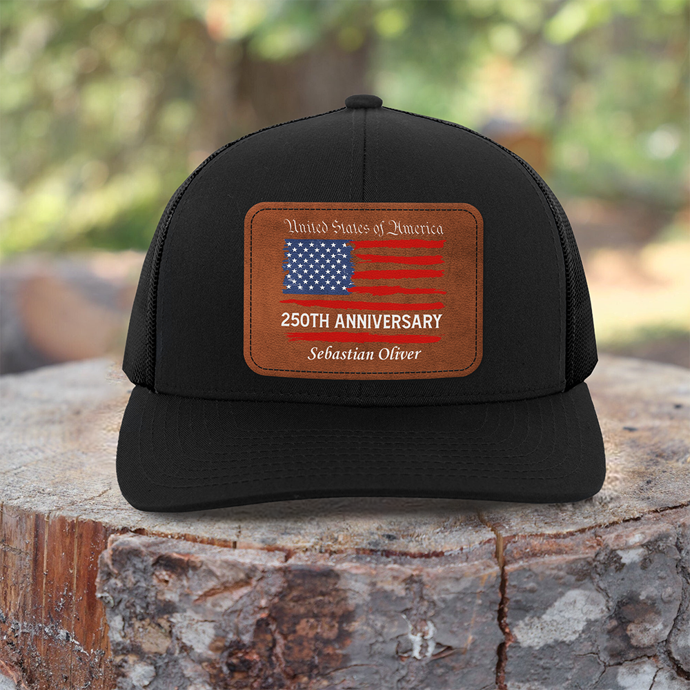 Custom Name USA 250th Anniversary America Flag Leather Patch Hat HO82 902306