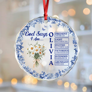 Personalized Name Letter God Says I Am Flower Toile De Jouy Style Glass Ornament LM32 895363