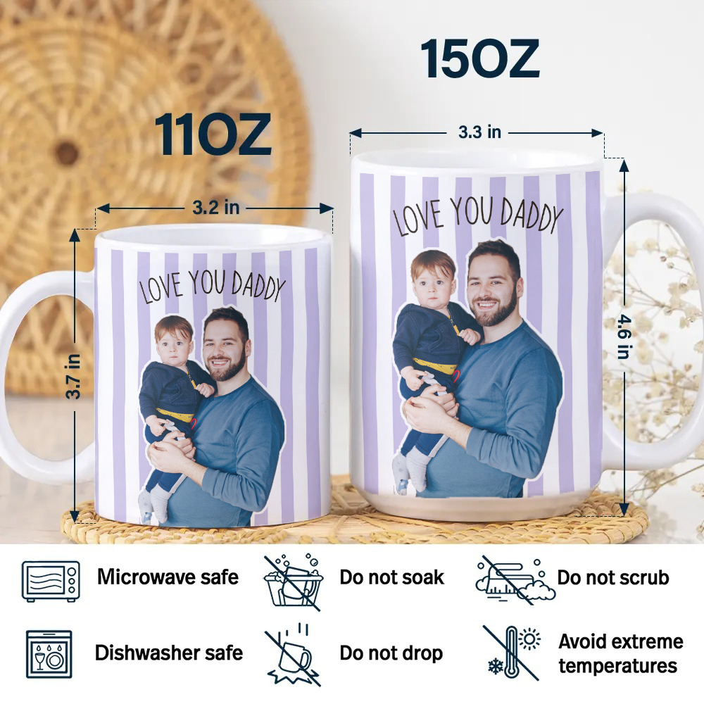 Custom Photo Daddy With Baby Striped Mug for Dad - Father's Day Gift, New Dad Gift LM32 668931