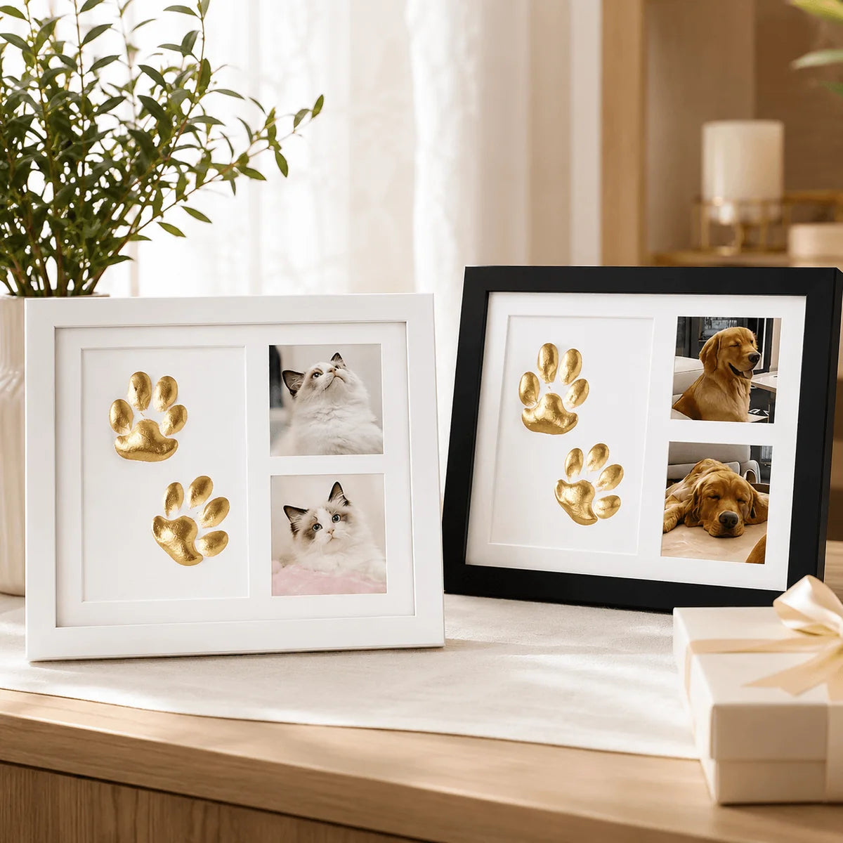 Personalized DIY Pet Paw Print Photo Frame, Clay Keepsake Kit, Cat Dog Memorial Gift HO82 903740