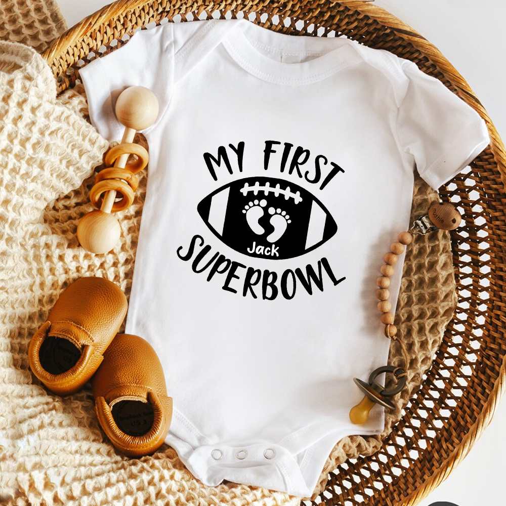 Personalized Name Baby's First Super Bowl Football Baby Onesie Shirt For Kids LM32 897829