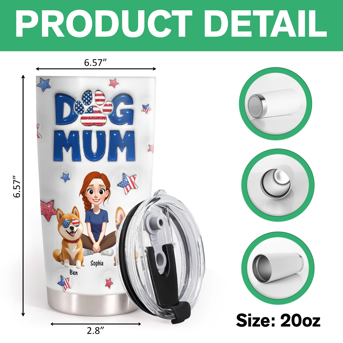 Personalized American Dog Mom Dog Mum And Dog 3D Inflated Effect Fat Tumbler HA75 920304