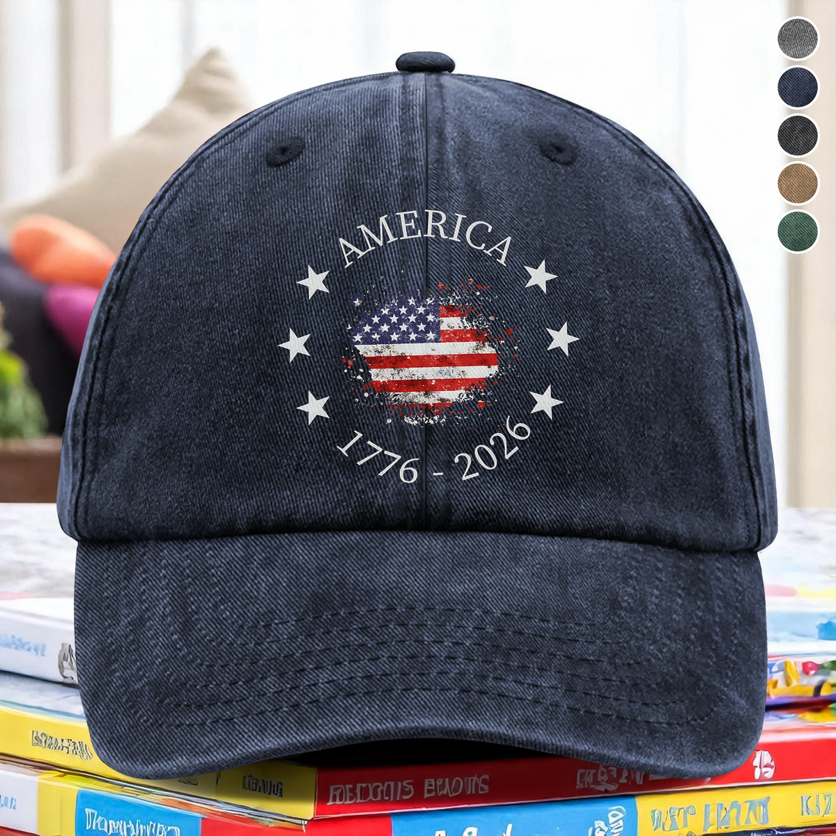 America 1776-2026 250 Years Anniversary Vintage Washed Denim Baseball Cap LM32 899465