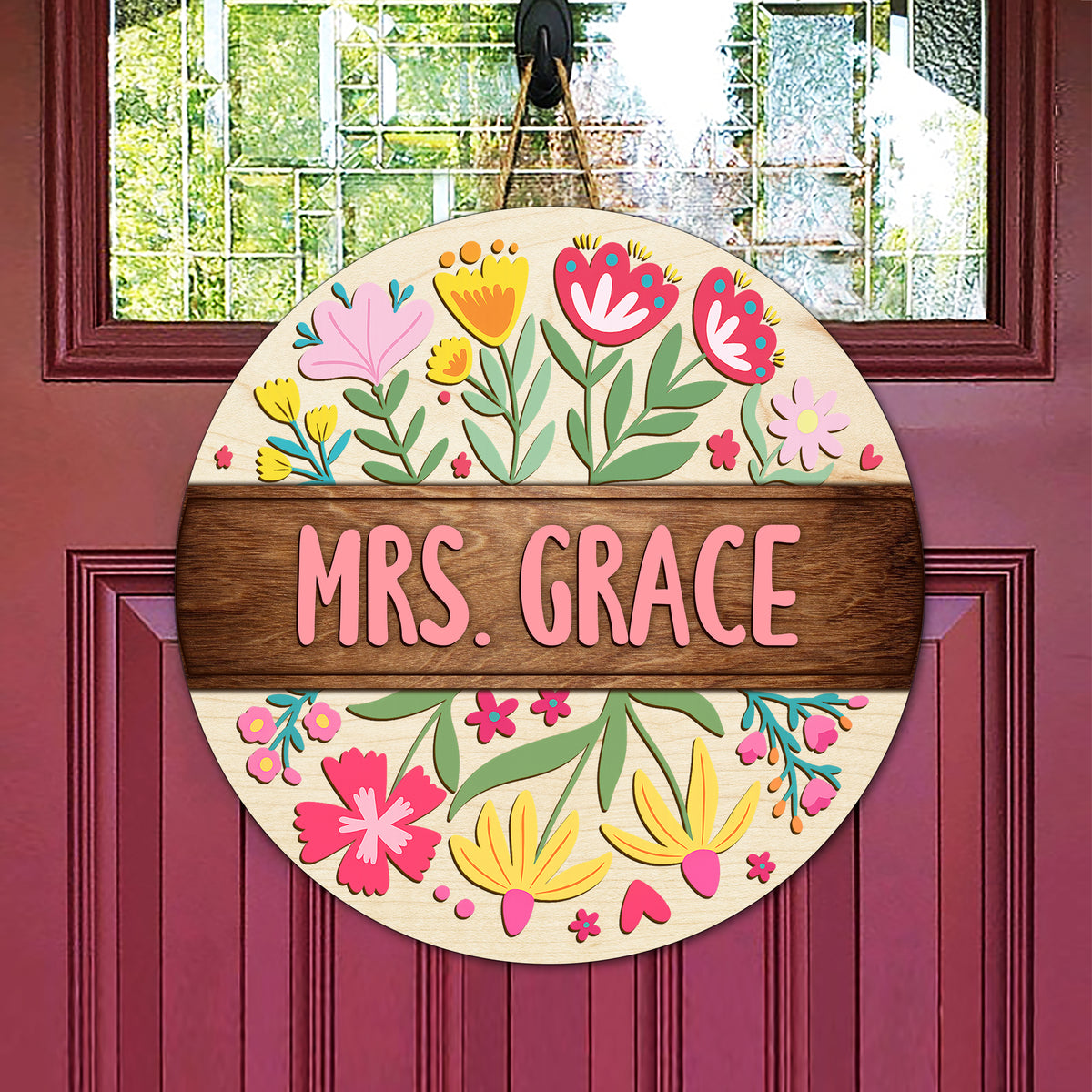 Custom Teacher Name With Floral Layer Doorsign, Back To School Gift HO82 894302