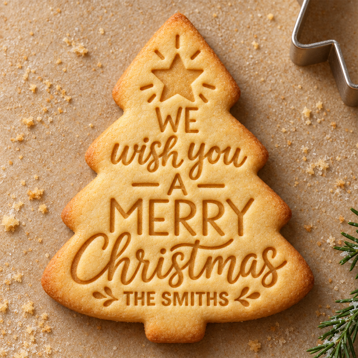 Personalized Family Name We Wish You A Merry Christmas Shaped Cookie Stamp, Holiday Baking Gift HA75 919624