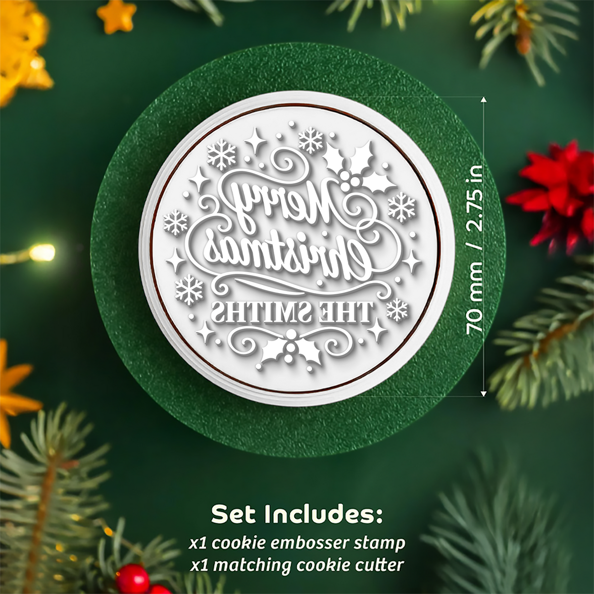 Personalized Family Name Merry Christmas With Snowflake Cookie Stamp - Holiday Baking Gift For Family HA75 919634