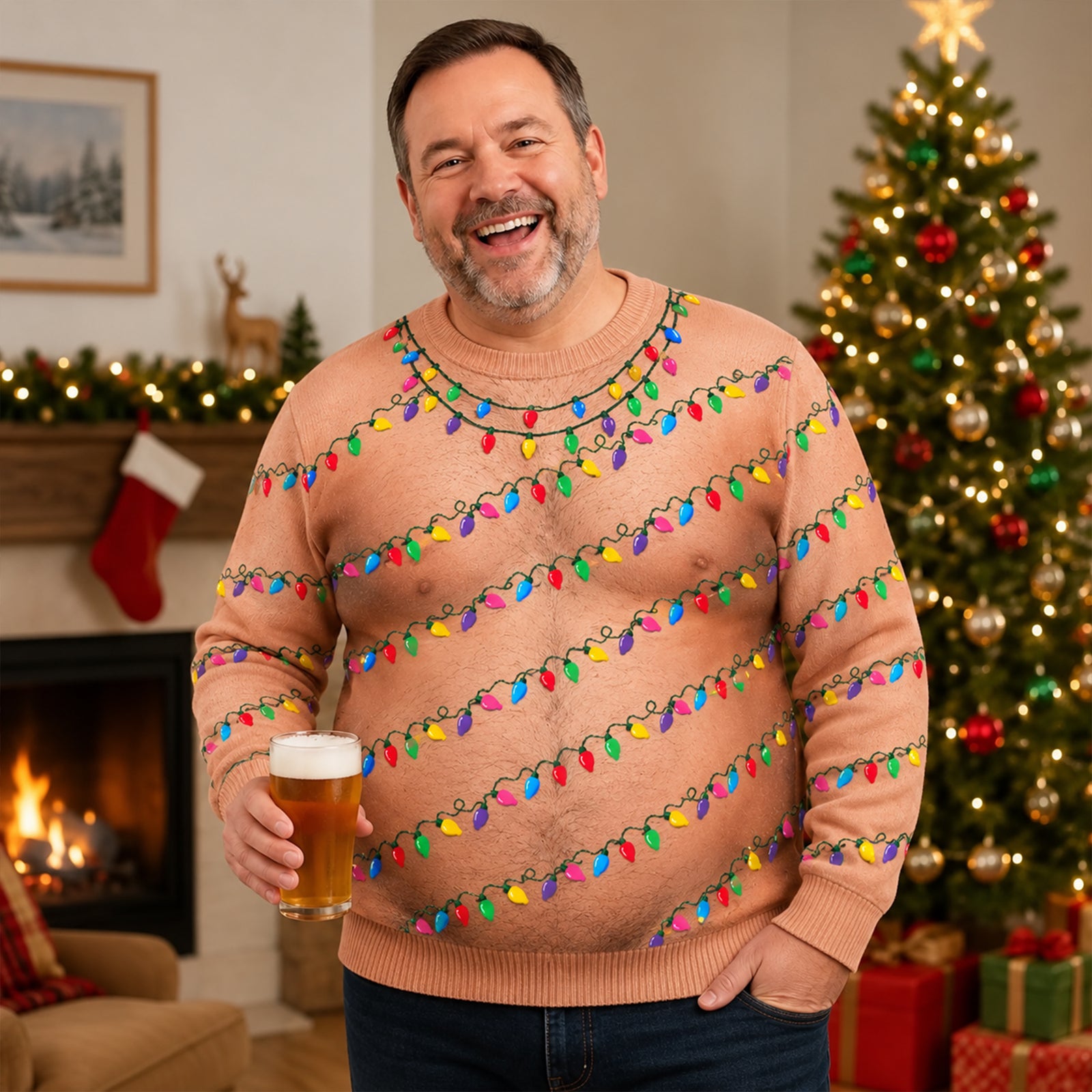 Custom Funny Body Naughty Christmas Light AOP Ugly Sweater - Personalized Christmas Gift For Husband, Son, Grandpa, Dad HA75 919158
