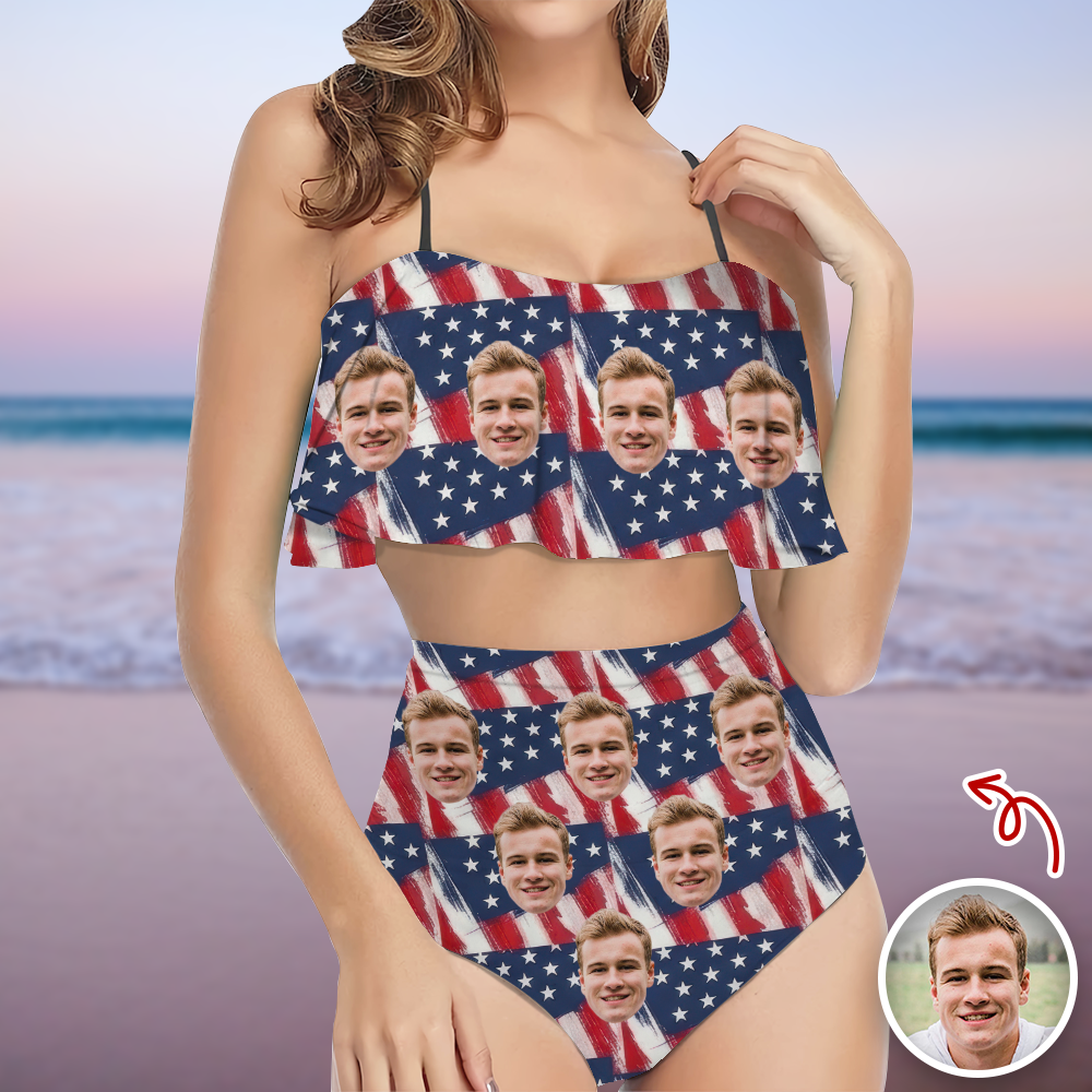 Custom Photo American Flag Independence Day Women's Bikini Swimsuit LM32 899863