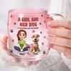 Personalized A Girl And Her Dog Pink Gradient Glass Mug - Gift For Dog Mom, Mother's Day HO82 901760