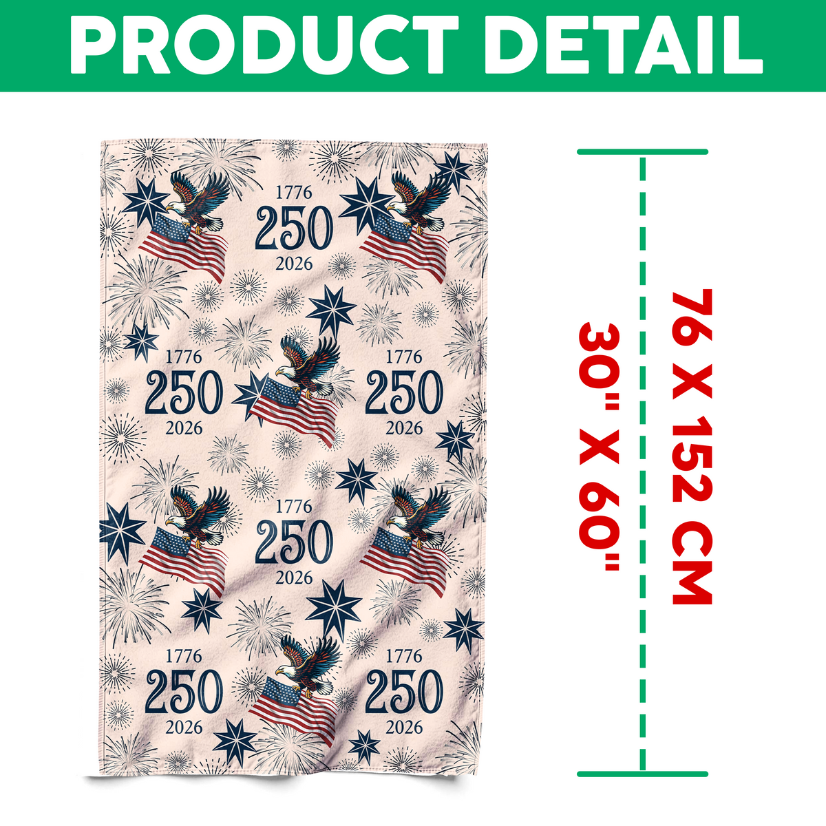 USA 250 Anniversary Eagle 1776-2026 Family Beach Towel HA75 920294