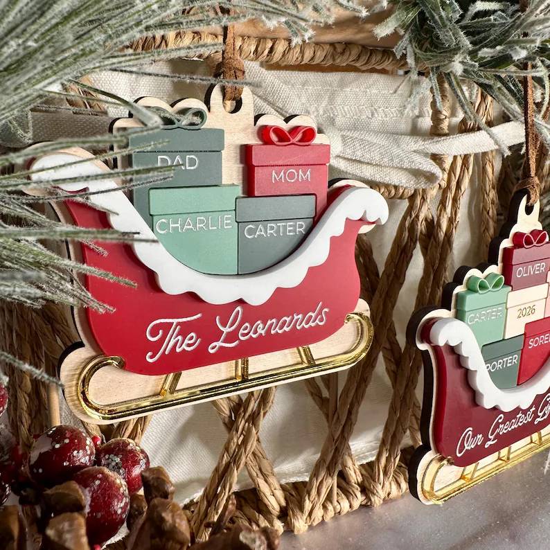 Personalized Name Sleigh Ornament, Family Keepsake, Christmas Gifts HO82 904304