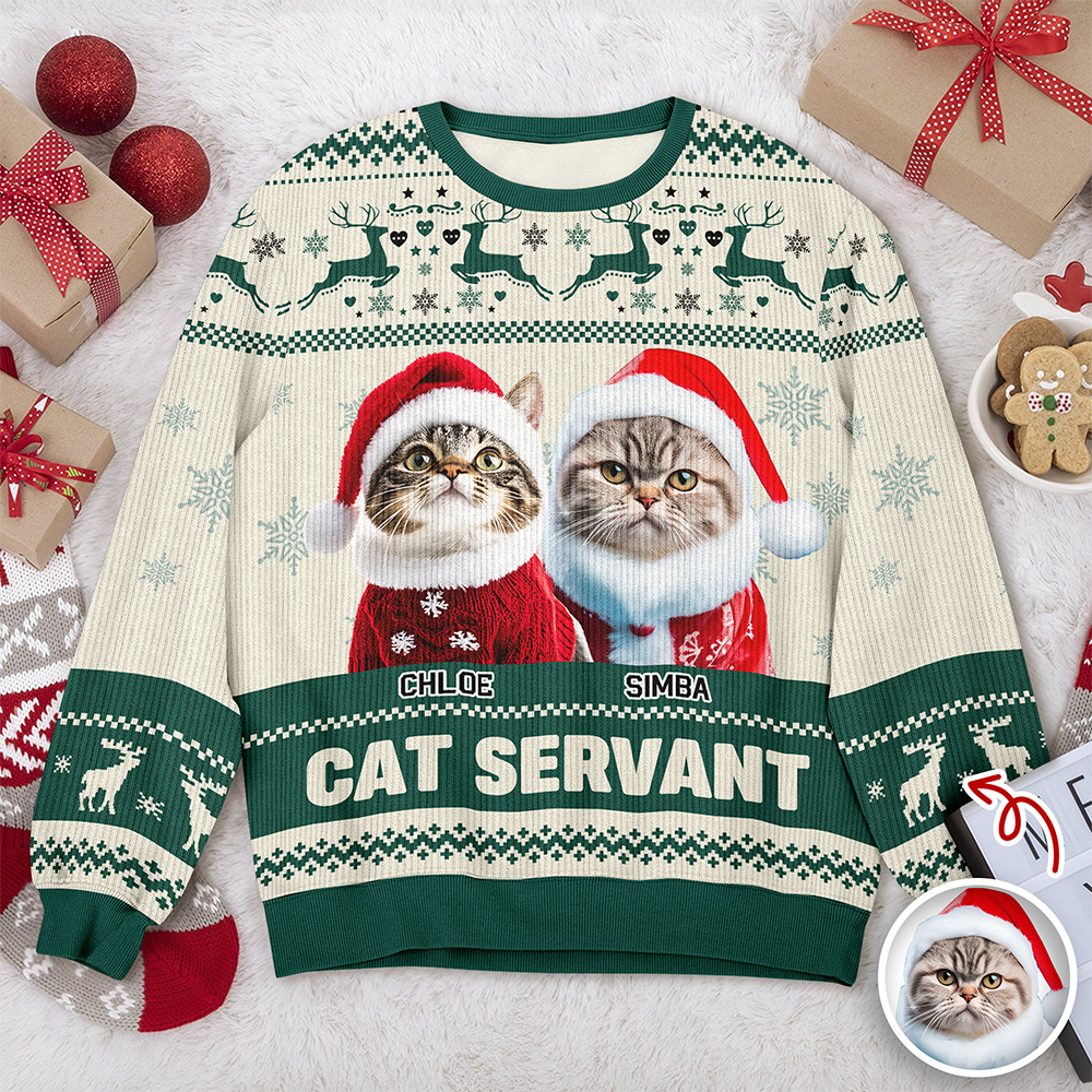 Custom Photo Cat Mom Pawlidays - Personalized Christmas Ugly Sweatshirt CH07 899372