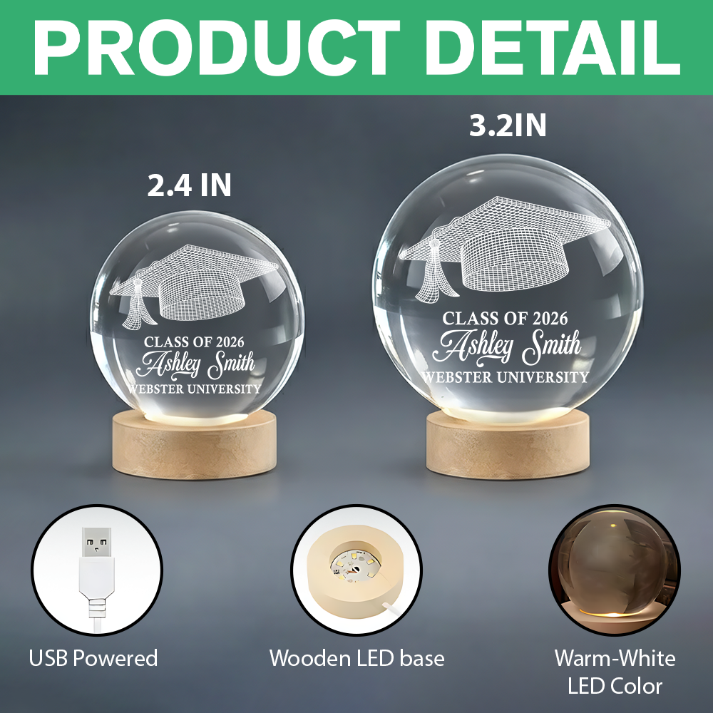 Class Of Graduation Senior Illusion Graduation Cap - Personalized Crystal Ball LED Night Light HO82 901416