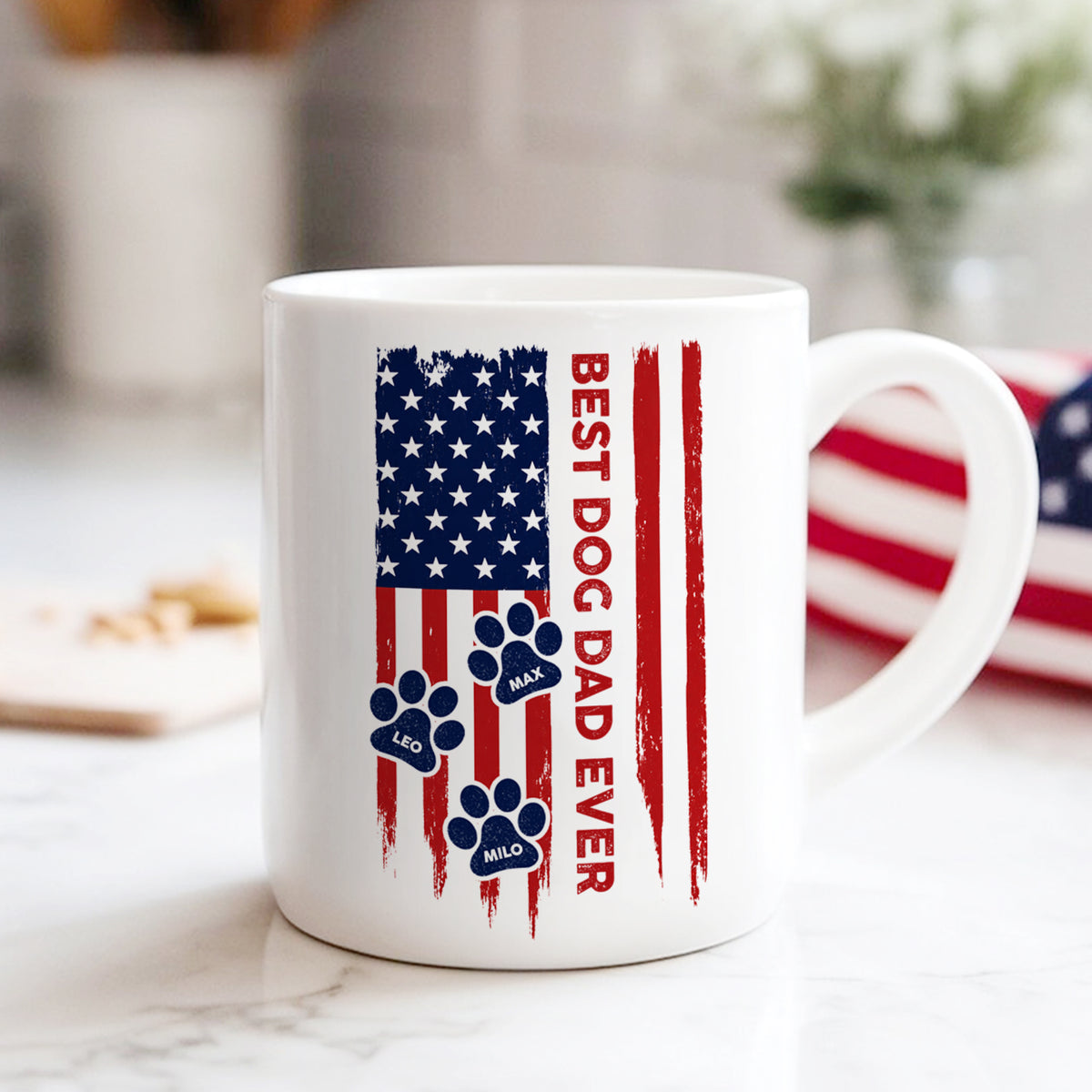 Custom Name Best Dog Dad, Dog Mom Ever American Flag Back White Mug TH10 169927