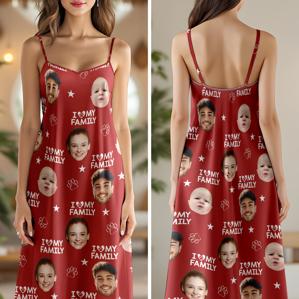 Custom Photo and Name I Love My Family V-Neck Cami Maxi Dress HA75 892150