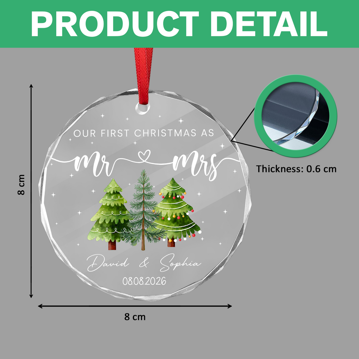 Custom Name Our First Christmas As Mr & Mrs Glass Ornament, Personalized Newlywed Christmas Gift LM32 669701