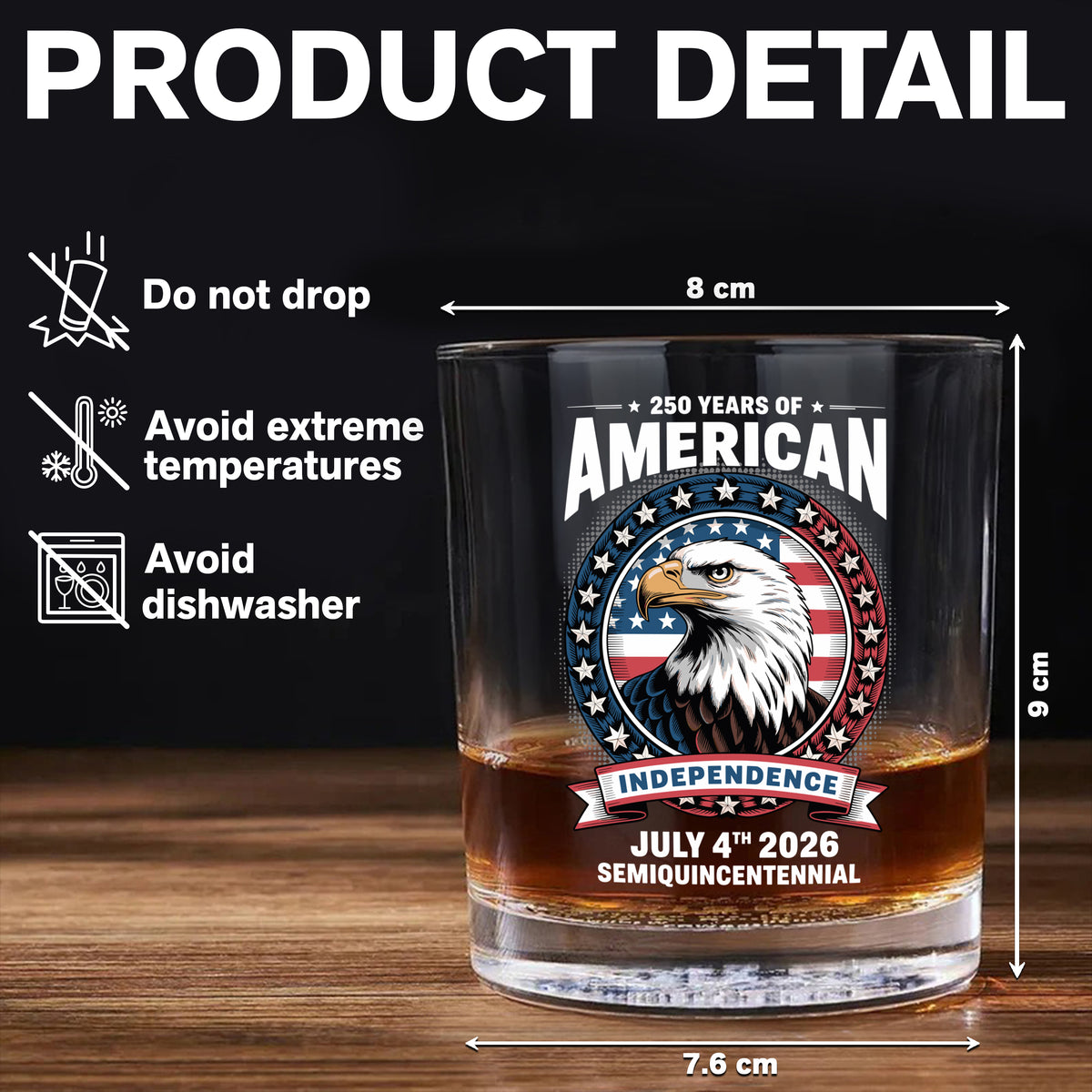 250 Years of America Anniversary Independence Day 2026 Whiskey Glass CH07 896756