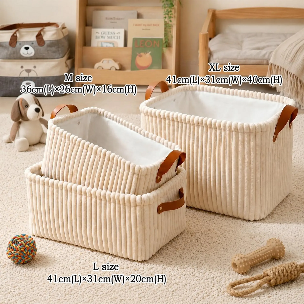 Personalized Dog Cat Pet Rectangle Toy Basket – Corduroy Pet Organizer with Name HA75 921704