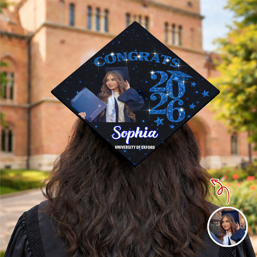 Custom Photo Congrats Graduate Class Of 2026 Glitter Cap Topper HO82 901878